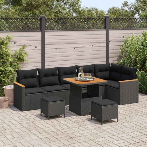Teenpull – Gartensofa-set 9 Stk. Schwarz Poly-Rattan