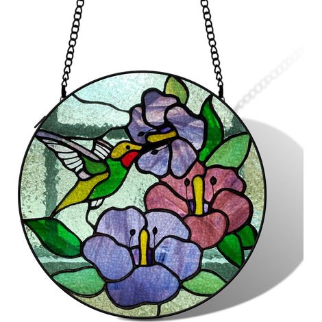 Attrape-soleil vitrail colibri 9 cm décoration fenêtre suspendue oiseau lumineux idée cadeau femme (1/5)