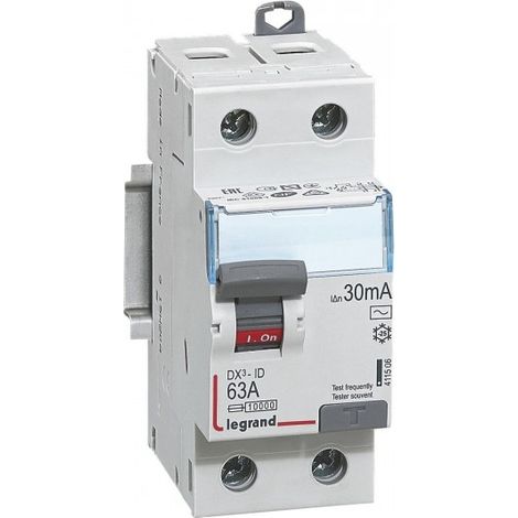 Interrupteur différentiel DX³-ID arrivée haute et départ bas à vis - 2P 230V 63A typeAC 30mA - 2 modules
