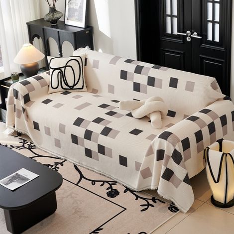 Fantaisie en noir et blanc 90x180 Coussin de canapé monobloc, housse de canapé intégrale anti-griffures de chat, adaptée à toutes les saisons, serviette/housse de canapé (1/4)
