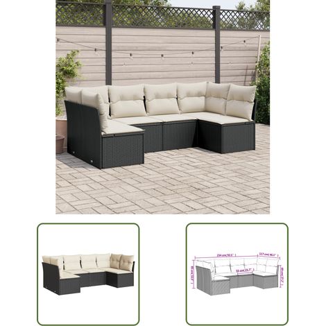 The Living Store Salon de jardin 6 pcs avec coussins noir résine tressée - Salon De Jardin - Mobilier De Jardin - Canapé Extérieur - Ensemble Salon De Jardin - Résine Tressée (1/3)