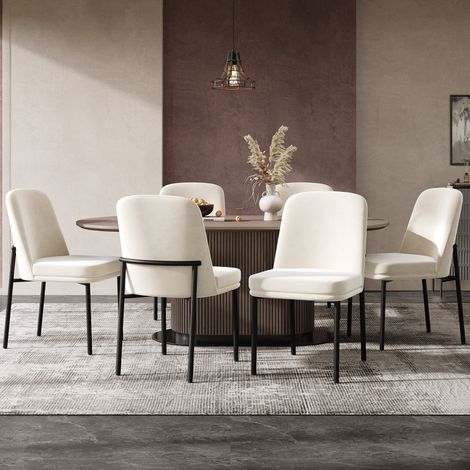 DESMIU Chaise de Salle à Manger 4 Pièces avec Assise Rembourrée et Cadre Métallique, en Velours Beige (1/5)