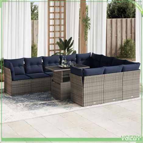 Ensemble de canapés de jardin - 3326232 - résine tressée gris - rangement étanche intégré - coussins déhoussables bleu marine (1/5)