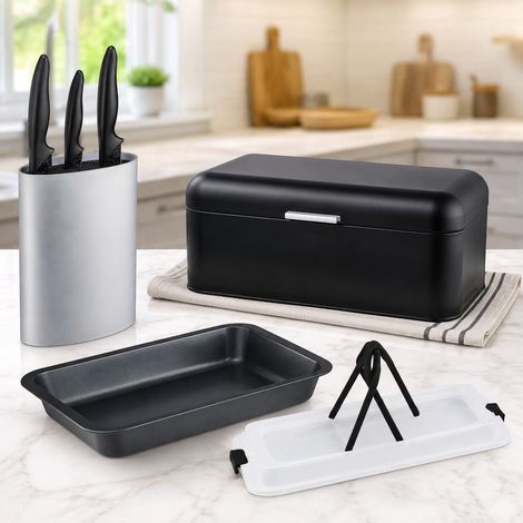 Ensemble de cuisine retro 3 pieces bloc a couteaux ovale boite a pain en metal et plaque de cuisson 3 en 1 227000234 227000234 (1/5)