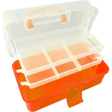 Boîte à outils, poignée pliable à trois niveaux, semi-transparente, couleur unie, grande et petite, rose, boîte de rangement pour kit d'art pour ongles Guka, orange. (1/5)