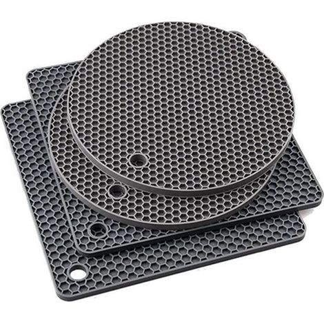 Dessous de plat en silicone résistant à la chaleur - Gris - Lot de 4 - Pour casseroles et poêles - Gant de four (1/5)