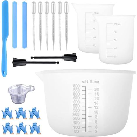 Measuring Cups Silicone Measuring Cups 600ml 100 Measuring Cups with 6 Pipette Plastic Silicone Tool Mould Mixing for Epoxy Resin Art Accessories (1/5)