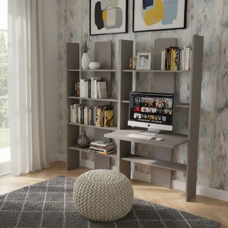Libreria con scrivania integrata - Ideale per studio, cameretta o soggiorno - Grigio fumo