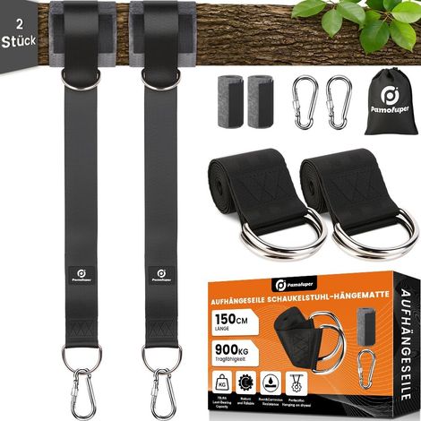 Kit de Suspension Double pour hamac et balançoire, Supporte jusqu'à 400 kg et Convient aux hamacs, balançoires, chaises suspendues et Anneaux de Gymnastique (Noir, 150cm)