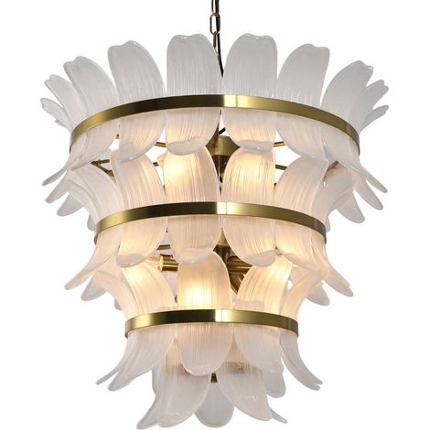 Lustre en finition laiton antique et verre sculpté - laiton antique et verre blanc (1/3)