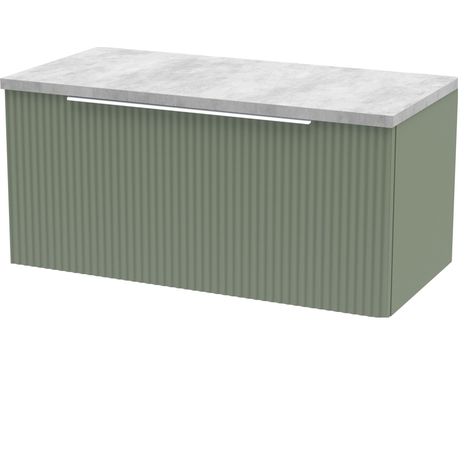 Tixall Fluted 1 Drawer Wall Hung Vanity Unit with Laminate Worktop, Satin Green, 800mm