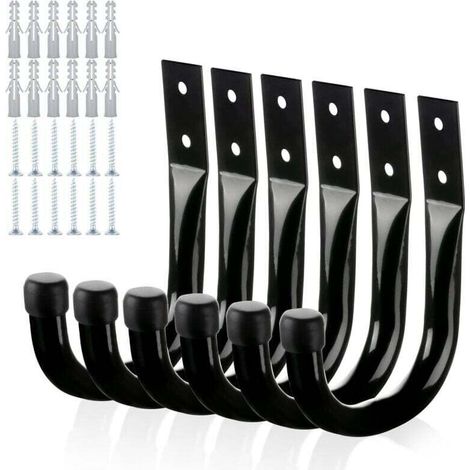 Confezione da 6 ganci da parete en metallo resistente, um der Garage zu widerstehen und sie zu organisieren, gewachsen ganci a J, neri