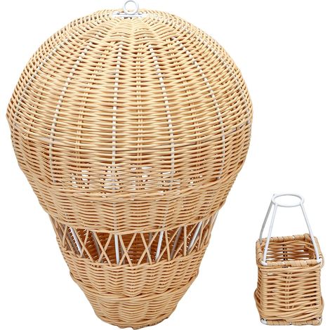Décoration murale en rotin tressé à la main, représentant une montgolfière, idéale pour la chambre d'enfant. Design naturel et tissé. Accessoire photo/décoration d'intérieur. Couleur beige. (1/5)