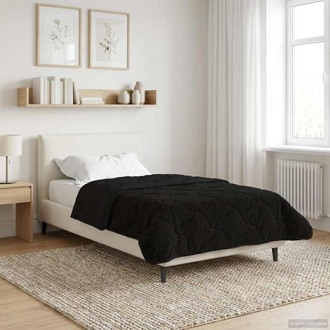Couette d’hiver noire réversible en microfibre et polaire teddy 155 x 200 cm - PANGIVO (1/5)