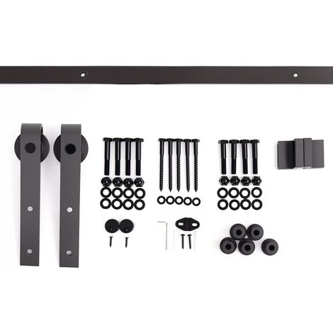 Kit de herrajes de 200 cm para puerta corredera de madera con guía y tornillos Carga máxima: 90 kg Acero al carbono marrón
