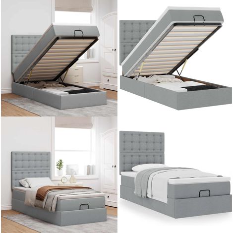 vidaXL Ottoman-Bett mit Matratze Hellgrau 90x190 cm Stoff (1/5)