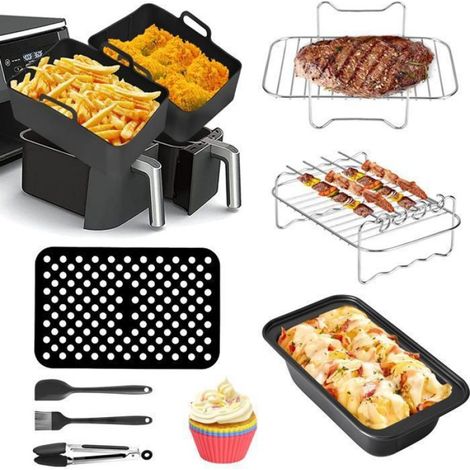 Kit Accessoires Friteuse - Acier Inoxydable Silicone Réutilisables - Pour Friteuses Jusqu'à 9,5 L - Vapeur Et Grill - 13 Pièces (1/5)