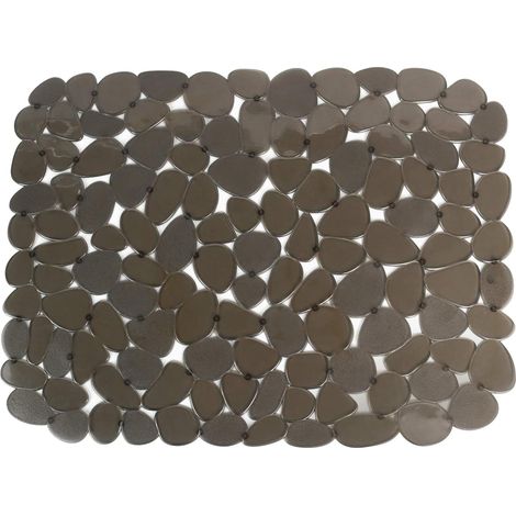 Tapis d'évier ajustable en PVC noir effet galets, idéal pour éviers en inox ou porcelaine, tapis égouttoir pour salle de bain, cuisine ou plan de travail. (1/5)