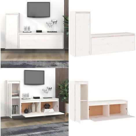 Meubles TV 2 pcs Blanc Bois massif de pin - Meuble Tv - Meuble Suspendu - Rangement Mural - Bibliothèque Murale - Décoration Murale - Home & Living (1/5)