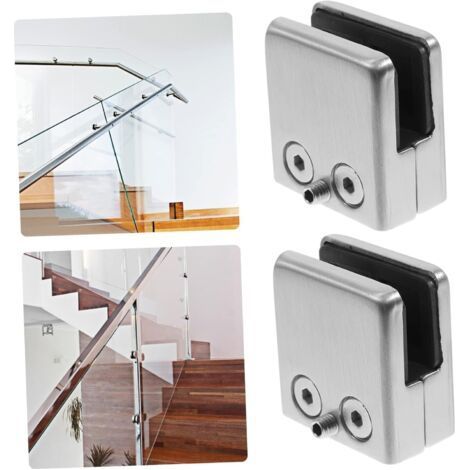 Un jeu de 4 clips en verre, adaptés au verre de 8 à 10 mm d'épaisseur des clips en acier inoxydable pour la fixation de verre carré de 9 à 12 mm d'épaisseur, adaptés aux rampes d'escalier. (1/3)