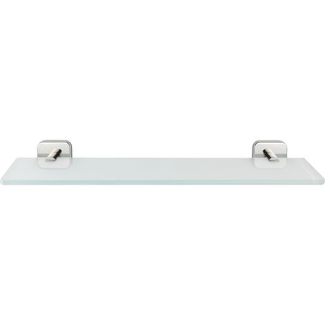 WENKO Mensola per bagno, ripiano in vetro Mezzano, fissaggio in acciaio inox - vetro satinato, 46,5x5,5x13,5 cm, lucido (1/5)