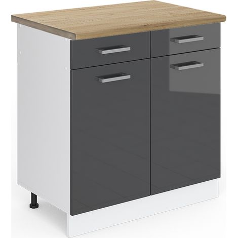 Mobiletto base per cucina R-Line, Antracite lucido, 80 cm , PL Rovere, Vicco