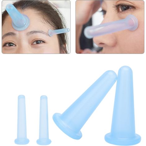 Ensemble de ventouses pour le visage et les yeux, ventouses de massage en silicone – Ensemble de 4 ventouses bleues (2 grandes, 2 petites)
