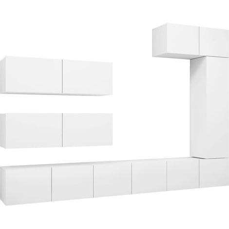 Conjunto de muebles mueble aparador TV televisión salón dormitorio salón 7 piezas blanco madera contrachapada 020025152