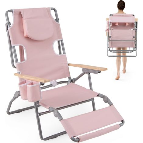 Sedia da spiaggia pieghevole 3 in 1 66 x 100-136 x 98-77 cm Comfort estremo Reclinabile Design rosa 200011171