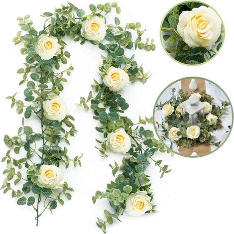 Guirlande de roses artificielles en eucalyptus couleur champagne, 1,8 m (6 pieds), KLB-AquaForge (1/5)