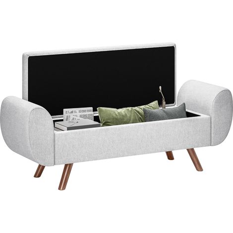 Banc de rangement 53,8L avec siège rembourré en lin et accoudoirs, pour salon, chambre, entrée, 132 x 42 x 50 cm, gris (1/5)