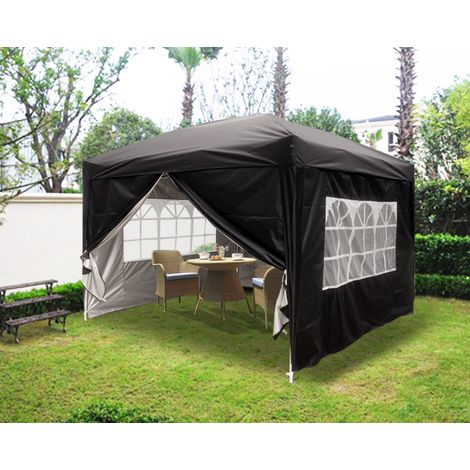 3x3m Pop Up Gazebo Garden Marquee Party Tent Outdoor Canopy 4 Sides Panels Black (1/5)