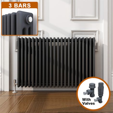 ELEGANT 600 x 1010 mm Anthracite Triple Column Radiator Traditional Horizontal Radiator Efficient Rads + Anthracite Thermostatic Radiator Valves (1/5)