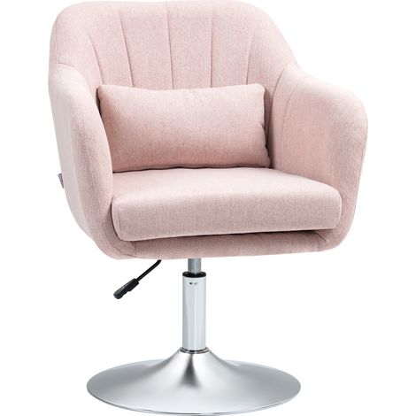 Fauteuil de salon coussins lombaires hauteur réglable pivotant 360° piètement en métal rose