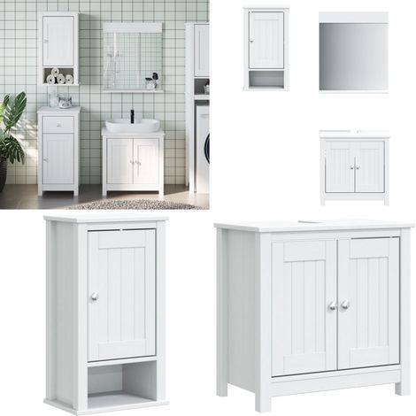 Meubles de salle de bain 3 pcs BERG blanc bois de pin massif - Armoire de salle de bain - Miroir de salle de bain (1/5)