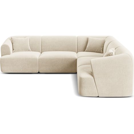 Canapé d'angle symétrique modulable 6 places velours beige clair (1/5)