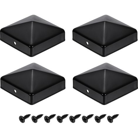 4Pcs Caps Pour Poteaux De Clôture, 70mm/2.76-inch Caps Carrés Pour Colonnes, Caps Pyramidaux En Fer Étanche Avec Vis Pour Clôture Métal Bois Terrasse Boîte Aux Lettres Patio, Noir (1/5)