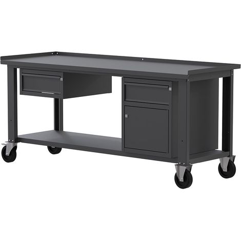 Banco lavoro con ruote SOGI X3N119AR - 2 m - piano in acciaio - 1 cassetto + anta e cassetto (1/4)