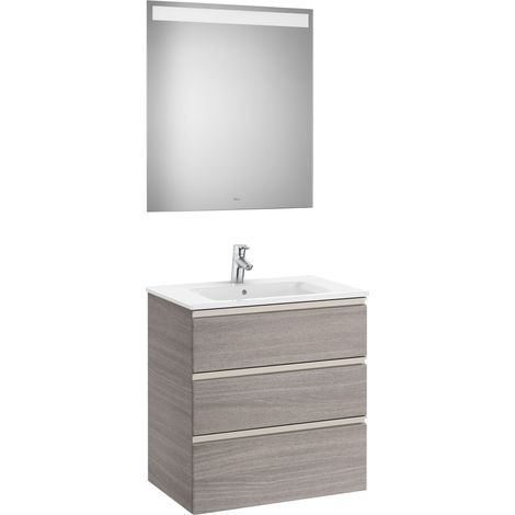 Conjunto de mueble 3 cajones, lavabo y espejo con LED THE GAP - ROCA Color: Roble City texturizado - Medidas: 705 mm (1/3)