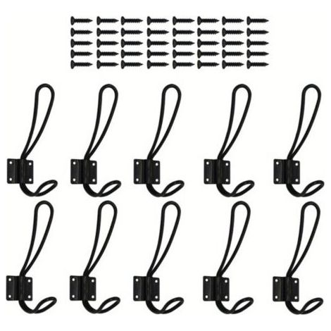 Lot de 10 Crochets Double Vintage Métal Campagnard - Robuste Montage Vis - Idéal pour Locataires Entrée Manteaux Sacs (1/4)