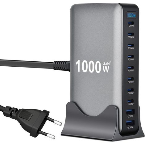 Station de charge USB 1000 W,10 ports (8 USB-C + 2 USB-A) avec charge rapide,compatible avec MacBook,iPhone 16/15/14,Galaxy S22/S20 (1/5)