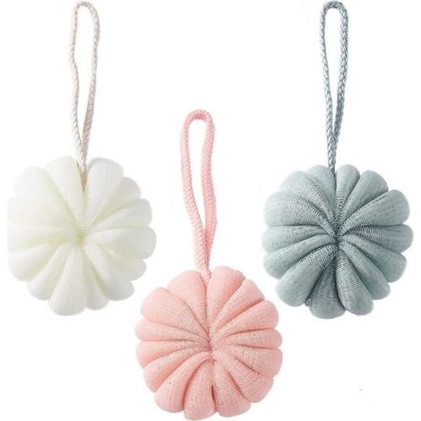 3 pcs Bain Douche éponge éponges de Bain exfoliantes, éponges de bain, pompons de douche, fleurs de douche, pompons de douche, (1/4)