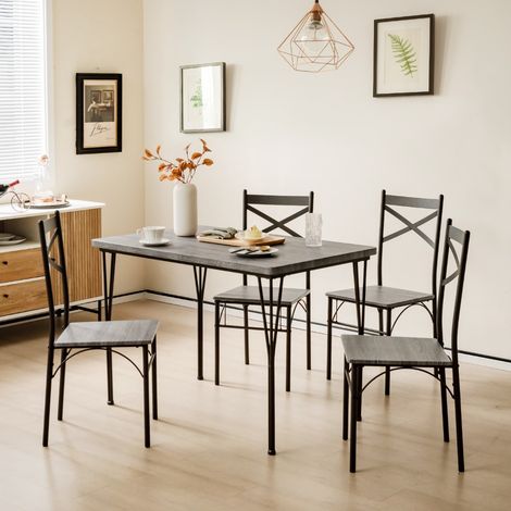 Ensemble Table à Manger 5 Pièces Rectangulaire Industrielle Chaises Cuisine Salle à Manger Gris CW65909 (1/2)