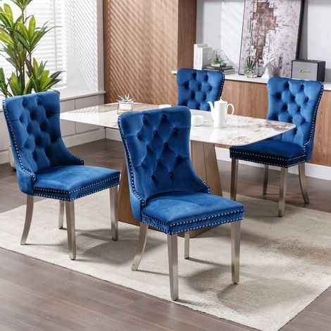 chaise salle a manger velours bleue dossier haut solide OKMYHOME (1/5)