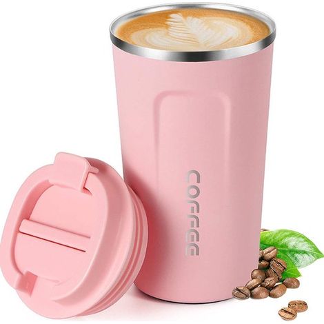 Vakuumisolierter Edelstahlbecher ca 300 g Auslaufsicherer Kaffeebecher für unterwegs mit Deckel Isolierter Becher für Kaffee Eiskaffee Tee und rosa (1/5)