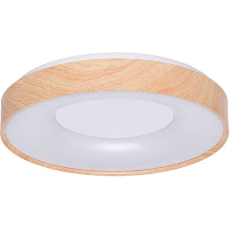 Plafonnier LED métal noir effet bois Ø40 cm, 30W CCT
