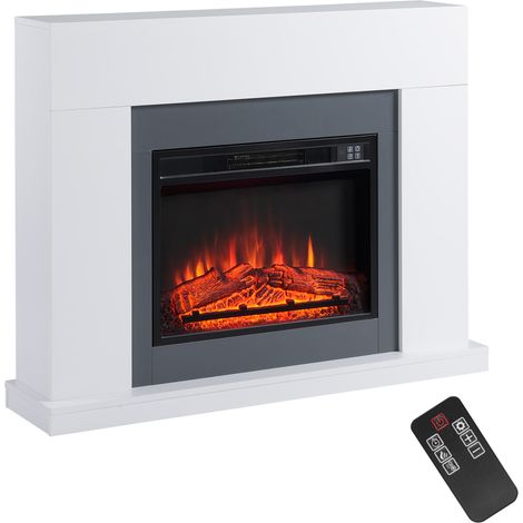 Cheminée électrique murale avec effet flamme LED et minuterie, surface de chauffe de 37 m², 2000 W - Blanc (1/5)