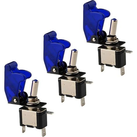 12V 20A Blue LED Rocker Switch, Pack of 3 (28 x 16 x 61 mm), On/Off Lever, Modified Illuminated Rocker Switch for Car with Cover (1/4)