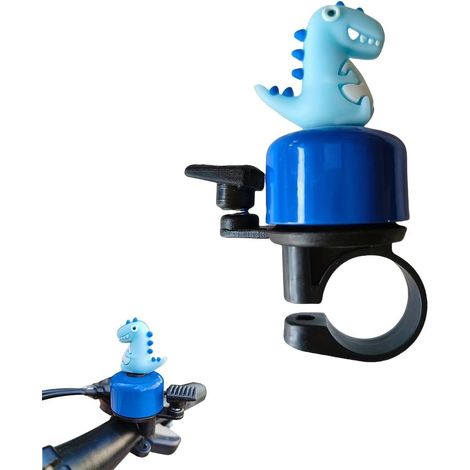 Timbre de bicicleta para niños, diseño de dinosaurio azul de dibujos animados, 1 unidad, para bicicleta, scooter, triciclo, minitimbre, regalo de Navidad o cumpleaños para fiestas infantiles.