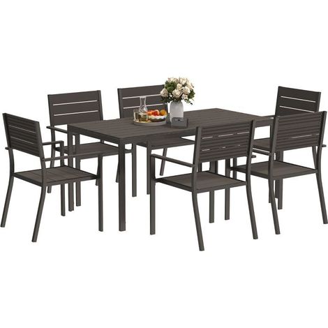 Ensemble de repas extérieur 7 pièces, couleur marron.
